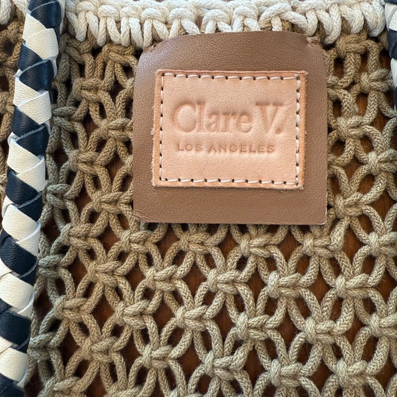 CLARE V L’ETE TOTE Bag ‘LE WEEKEND’ crocheted Beach tote Red Print EUC! - Picture 4 of 5